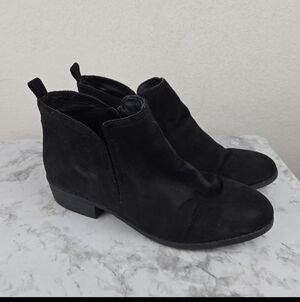 Sun + Stone Black Suede Ankle Booties - Low Heel Chelsea Style